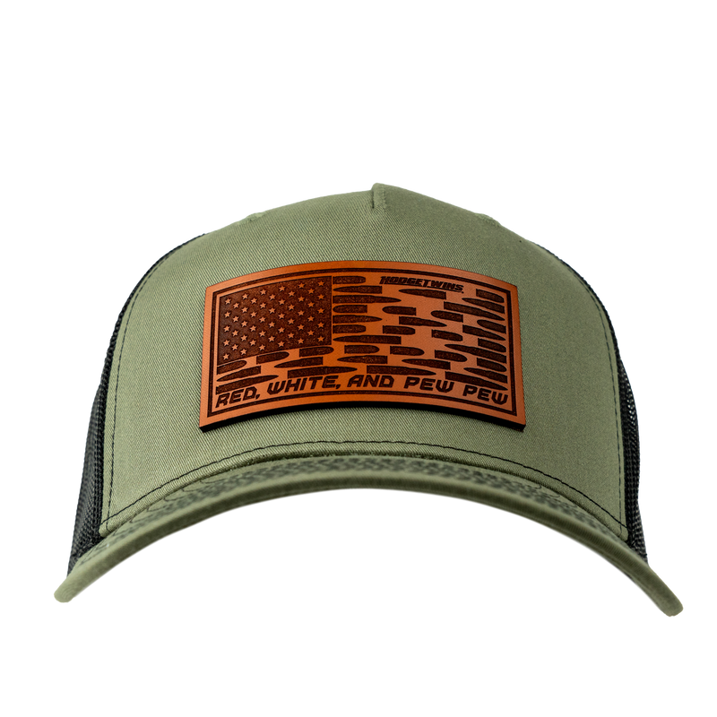 Red, White, And Pew Pew Leather Patch Hat